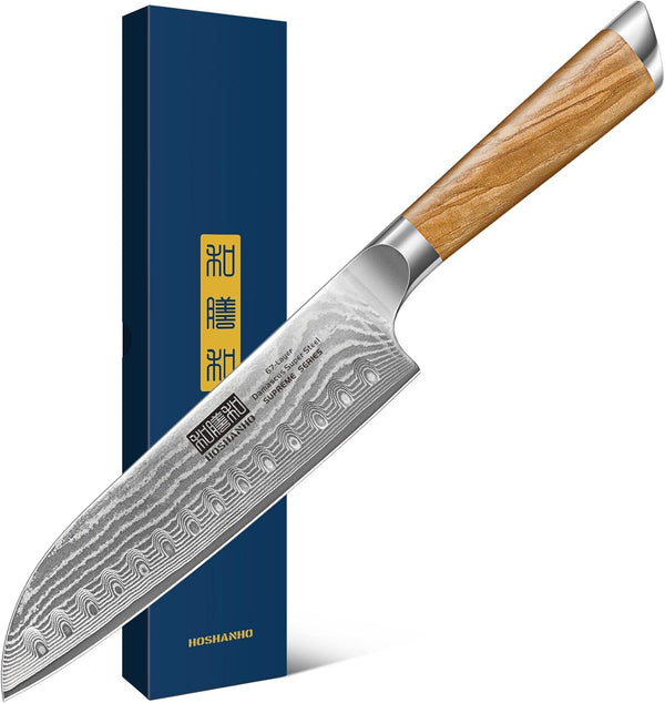 Damascus Santoku Knife 7", Sharp Chef Knife, Ergonomic Wood Handle1