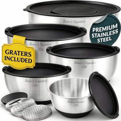 Stainless Steel Mixing Bowls with Lids Set of 5, 3 Graters, Black1