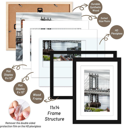 11X14 Picture Frames Solid Wood Display Pictures 9X12 or 8X10 with Mat or 11X14 Frame without Mat Poster Photo Frame Art with 2 Mats for Wall Mounting or Table Top(Black)4