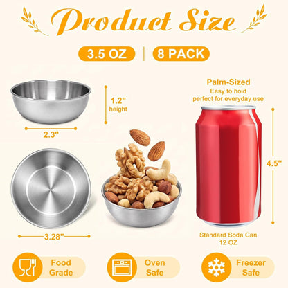 Stainless Steel Small Dipping Bowls, 3.5Oz, 8-Pack, Silver | Stackable, round Small Bowls, Ramekins, for Dips, Side Dish, Snacks, Meal Prep, Charcuterie Accessories, Soy Sauce Dish2
