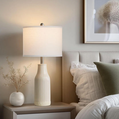 24.5" Ceramic Table Lamps Set of 2, Modern Farmhouse Bedside Lamps for Bedroom Nightstand, Small Table Lamp for Living Room End Table, Beige (2 LED Bulbs Included)7