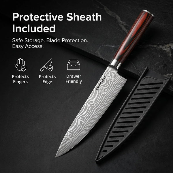 3-Piece Kitchen Knife Set, High Carbon Stainless Steel Sharp Knives with Sheaths - 8" Chef, 7.5" Kiritsuke, 5" Utility Knives for Home Cooks, Cooking, Meat & Vegetables4