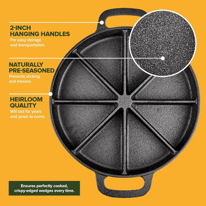 Classic Cast Iron Wedge Pan, Non-Stick Cornbread Skillet with Easy Transport Handles, 8 Slice Divided Cast Iron Baking Pan for Scones, Biscuits, Breads & Desserts3