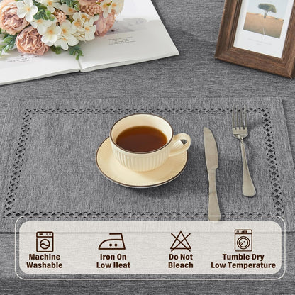 Gray 13X19 Oblong Polyester Linen Farmhouse Placemat Set of 83
