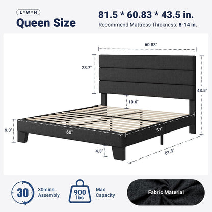 Queen Size Platform Bed Frame with Fabric Upholstered Headboard2