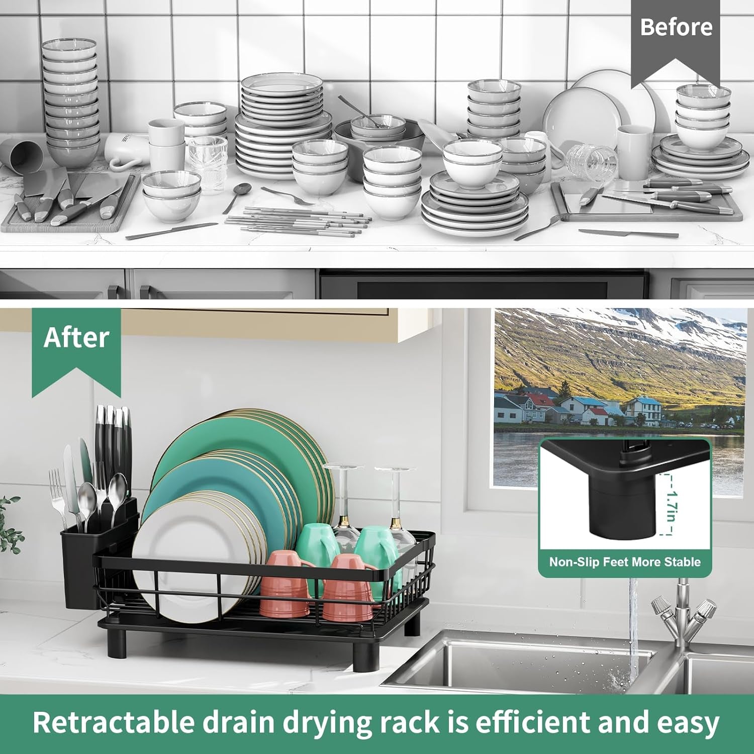 dish-drying-rack-with-drainboard-for-kitchen-counter-black