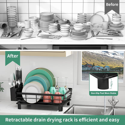 Dish Drying Rack with Drainboard for Kitchen Counter, Black4