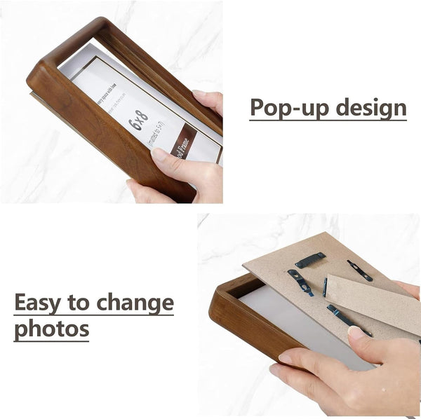 A4 Wood Picture Frame, Solid Natural Walnut Rounded Corner Photo Frame with Tempered Glass, A4 Wooden Frame Matted to 6X8, Wall or Tabletop Display Version Shipped Randomly8