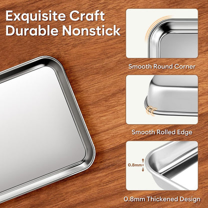Stainless Steel Baking Sheet Set of 4, Heavy Duty Non-Stick Cookie Sheets for Baking, Non-Toxic Food Grade Sheet Pan, Mirror Polished Bakeware, Warp Resistant, Dishwasher Safe for Baking & Roasting7