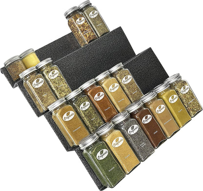 ® Spice Drawer Organizer - Heavy Gauge Steel 4 Tier Rack - Drawer Insert Tray for Jars, Herbs and Seasoning - Kitchen Cabinet Storage - Silver Metallic, Large3