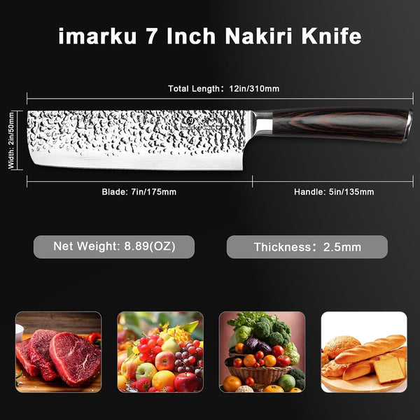 Nakiri Knife 7 Inch,Razor Sharp Japanese Kitchen Knife Chef Knife7