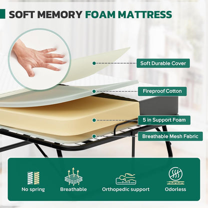 Folding Bed with 5 Inch Mattress, 75” X 31” Portable Rollaway Bed with Memory Mattress, Foldable Bed with Metal Frame for Adults,Guest,Space-Saving4