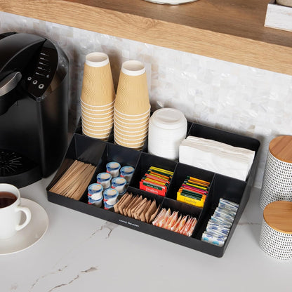 Cup and Condiment Station, Countertop Organizer, Coffee Bar, Kitchen, Stirrers, 17.875"L X 9.5"W X 6.625"H, Black6