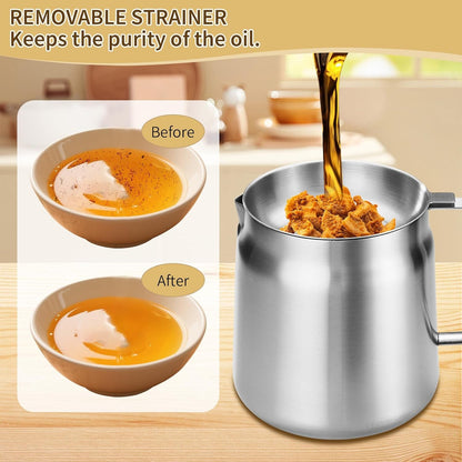 119Oz 304 Stainless Steel Deep Fryer Pot with Basket & Strainer, Large Capacity Bacon Grease Container for Kitchen,Frying, Cooking, Camping,Oil Filter Container - Dishwasher Safe (119Oz/3.5L/3.7Qt)3