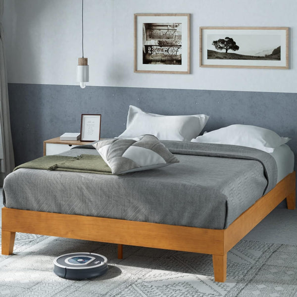 12 Inch Deluxe Wood Platform Bed / No Boxspring Needed / Wood Slat Support / Rustic Pine Finish, Queen (OLB-PWPBBO-12Q)1