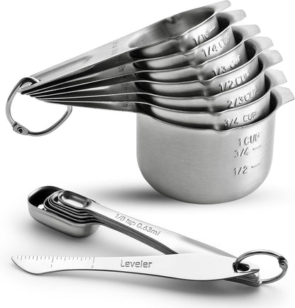 Stainless Steel Measuring Cups and Spoons Set of 14 W/Leveler1