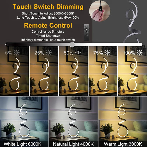 20W 3 Colors Remote Control Dimmable LED Art Table Lamp 21.4 Inch with Touch Switch for Living Room,Bedroom (Black)3