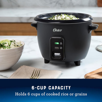 Oster Rice Cooker, 6 Cup Cooked (3 Cup Uncooked), Electric Rice Maker, Compact Size for Family Meals & Sides, Automatic Keep Warm, Nonstick Inner Pot, Black2