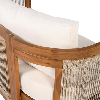 Nesbit 4 Pieces Conversation Set, Acacia Wood Chat Set, Woven Rope Loveseat and Accent Chairs, Slat Panel Coffee Table, Patio Furniture Set for Backyard Balcony Garden, Beige13