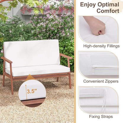 4 Piece Outdoor Conversation Set, Acacia Wood Sofa Set with Soft Seat & Back Cushions, Rectangle Coffee Table Patio Wood Furniture Set for Backyard, Poolside, Garden (1, off White)6