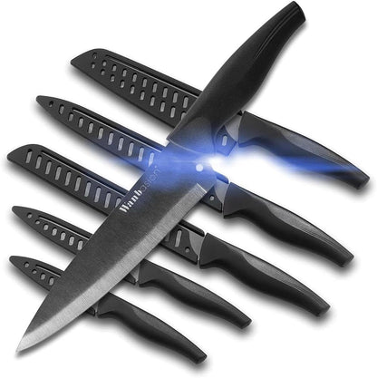 Black Stainless Steel Knife Set, Sharp Kitchen Knife Set Professional, Kitchen Knife Set Dishwasher Safe with Covers for Cooking1
