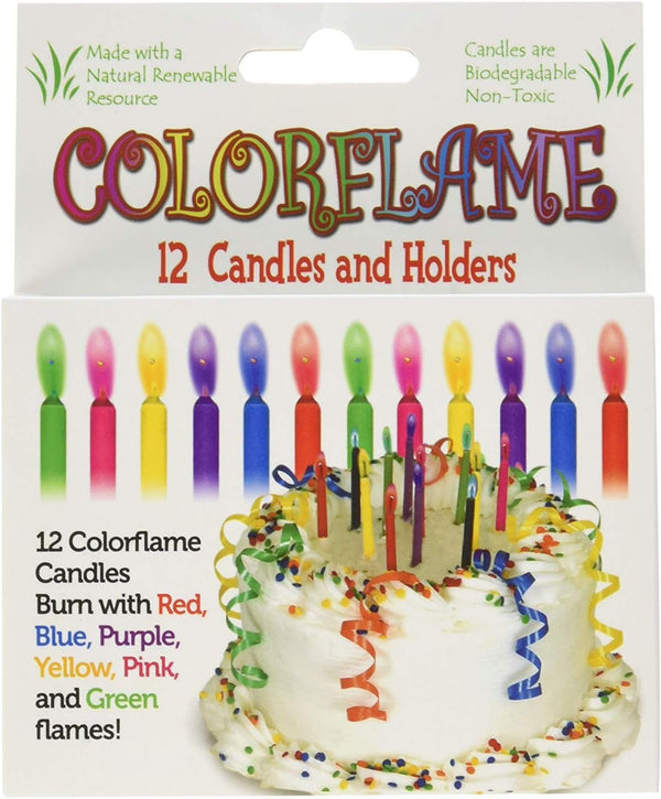 Colorflame Birthday Candles with Colored Flames - Birthday, Party, Cake Decor - 12 Candles per Box1