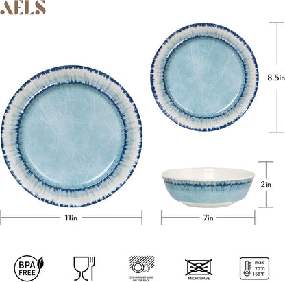 Melamine Dinnerware Set of 12 Pcs Dinner Dishes Set for Indoor and Outdoor Use, Dishwasher Safe, Lightweight Unbreakable, BPA Free, Light Blue3