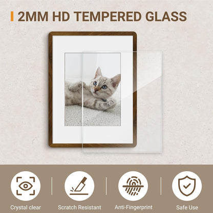 6X8 Picture Frame, Solid Walnut Wood with Mortise and Tenon Joinery, Handcrafted Photo Frame with Mat for 5X7, High-Definition Tempered Glass, Wall or Tabletop Display6