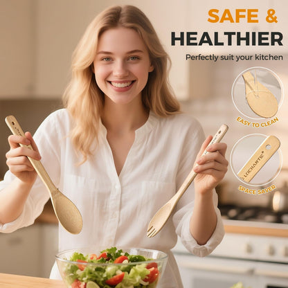Wooden Spoons for Cooking Bamboo Utensils Set (6 Pieces) - Essential Tools Wooden Spoons & Spatula for Everyday Stirring, Mixing, Flipping & Serving, Gentle on Nonstick Cookware7