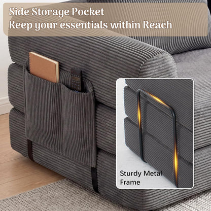 78.8″ Compressible Foldable Loveseat Sleeper Sofa Bed with Ottoman, 30D Powder-Free Foam Corduroy Couch, Space-Saving Convertible Sofa for Small Apartment, Living Room, Bedroom, Easy Setup7