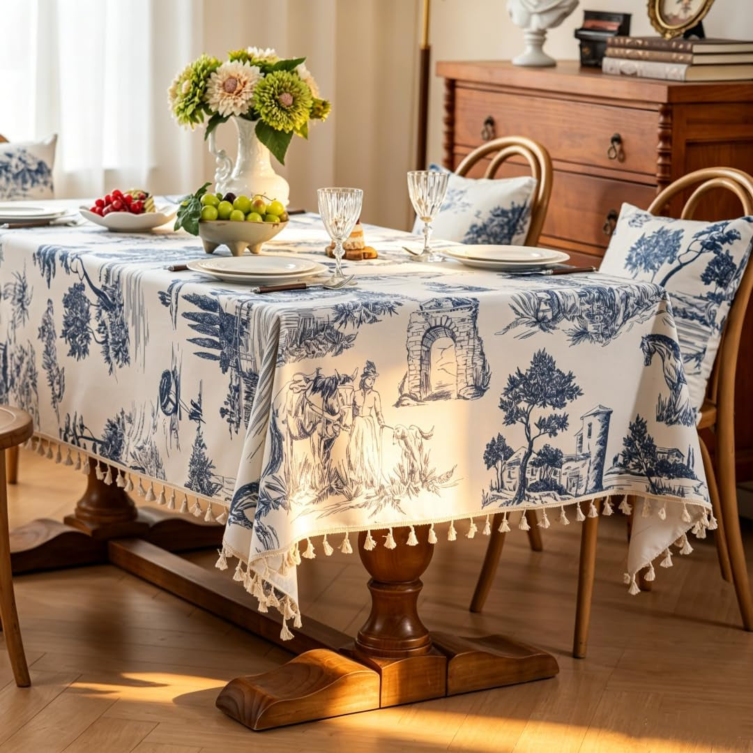 retro-blue-white-toile-de-jouy-printed-rectangular-tablecloth-premium-cotton-linen-table-cover-with-complete-edge-tassels-for-french-country-kitchen-decor-60x86-inches
