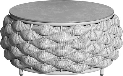 Gray round Patio Coffee Table Aluminum Woven Rope Outdoor Table1
