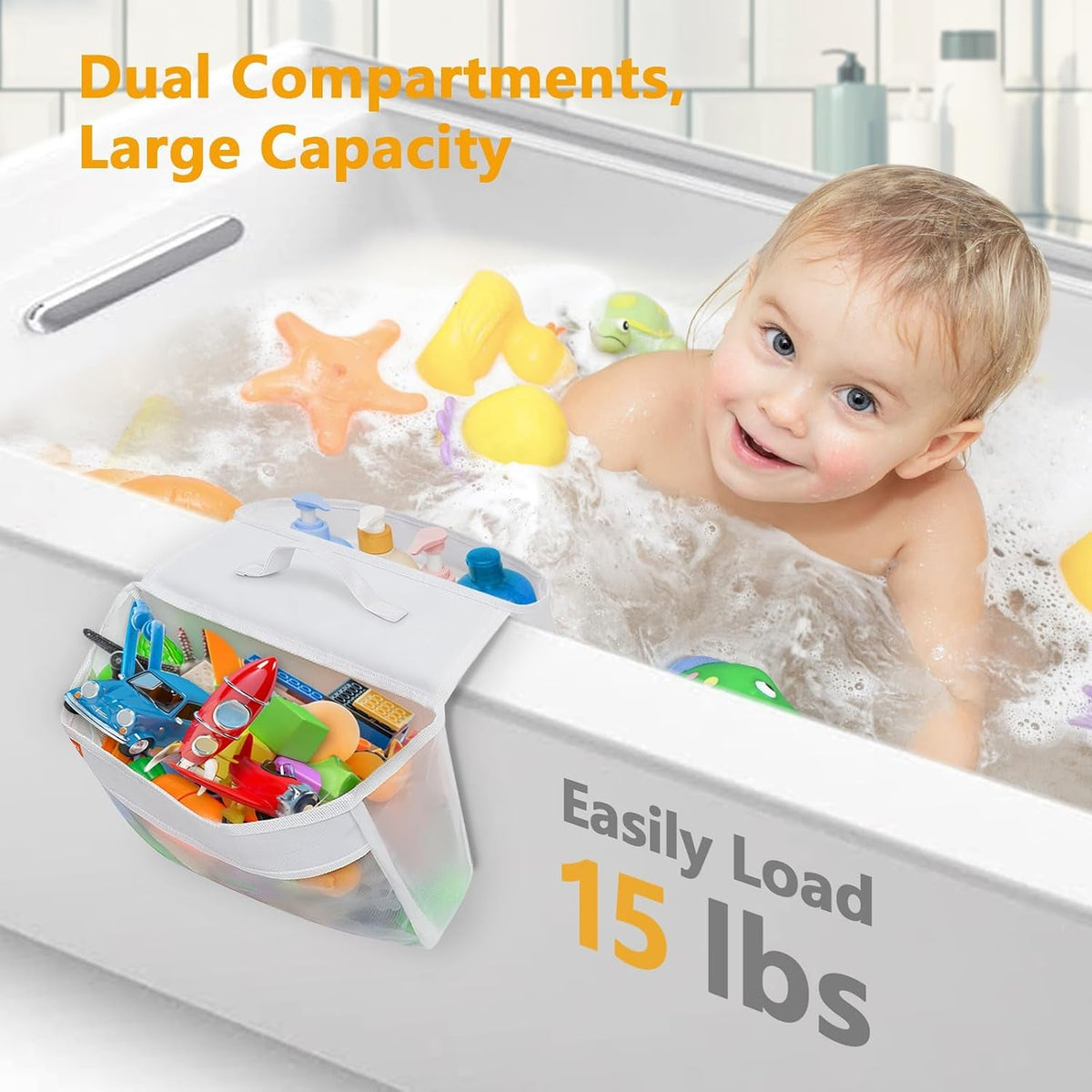 bath-toy-organizer-with-2-large-pockets-mesh-bathtub-toy-holder-for-kids-quick-dry-bathroom-storage-bag-saddle-style-bath-toy-storage-for-shampoo-soap-bath-essentials-fits-tub-edges-up-to-6