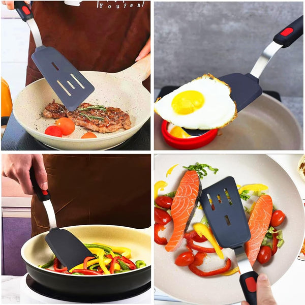 4Pcs Spatula Silicone Heat Resistant Flexible Rubber Silicone Spatulas for Nonstick Cookware, Burger Pancake Spatula Turner Large Spatulas Set for Cooking Kitchen Utensils Set Black2