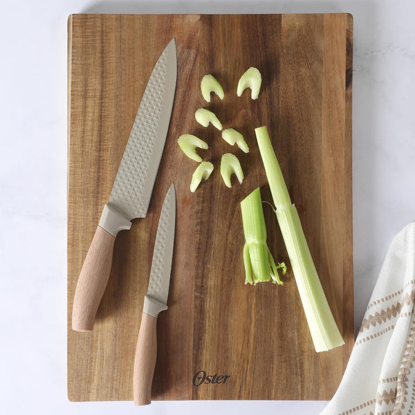 Oster Gunderson 6-Piece Kitchen Knife Block Set, Stainless Steel Kitchen Knife Set with Sharp Blades and Wooden Block6