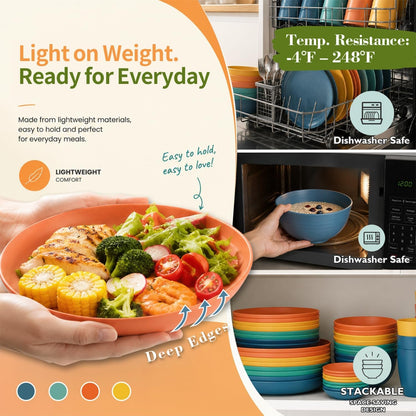 Plates and Bowls Sets, Wheat Straw Dinnerware Sets,Dishes Set for 85