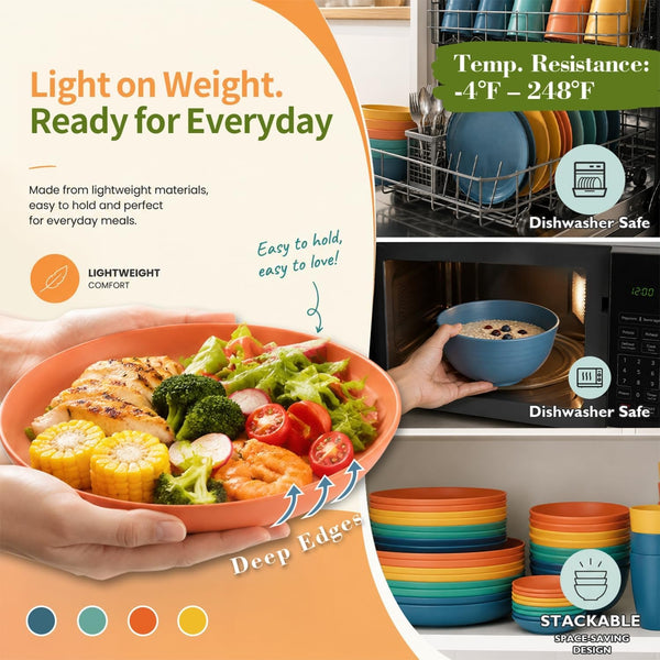 Plates and Bowls Sets, Wheat Straw Dinnerware Sets,Dishes Set for 85