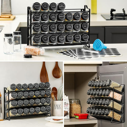 Spice Rack Organizer for Cabinet, Spice Organizer with 28 Empty Spice Jars with Black Lids, Funnel, Spice Labels, Seasoning Organizer for Countertop, Cabinet, Kitchen, Pantry, Cupboard7