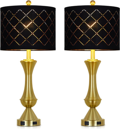 29" Gold Modern Table Lamps Set of 2, 3-Way Dimmable Touch Lamps for Nightstand with USB A+C & Outlets,Brass Lamps for Living Room, Bedroom, Nightstand, Entryway(2 Bulbs Included)8