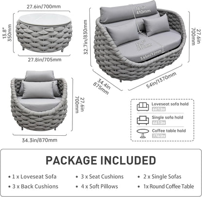 4Pcs Patio Conversation Set, Outdoor Sofa with Loveseat & Table2
