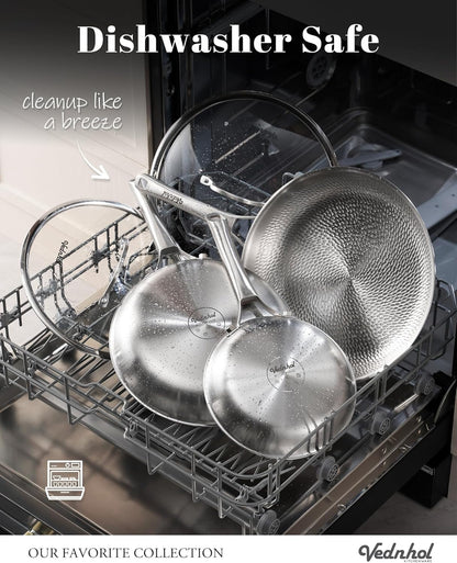 Titanium Pans Set with 2Lids,8+10+12Inch Pure Titanium Hammered Upgarde Pro Non-Toxic Skillet for Cooking, PFAS/PFOA/PTFE Free Cookware, Dishwasher&Oven Safe, Kitchen Induction Compatible6