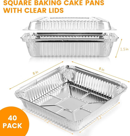 40 Pack 8X8 Inch Aluminum Pans with Clear Plastic Lids - Square Baking Cake Pans - Foil Pans with Lids - Disposable Food Containers Great for Cooking, Heating, Storing, Prepping Food2