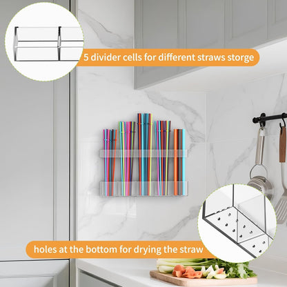 Straw Holder for Cabinet Door, Reusable Tumbler Straw Organizer Storage Container Mount for Kitchen Counter Cupboard Door (Transparent, 9.5Inch)5