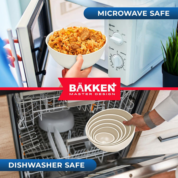 Bakken Master 12 Piece Plastic Nesting Bowls with Lids - Mixing Bowls Set Includes 6 Prep Bowls and 6 Lids, Bpa-Free, Reusable Meal Prep Containers, Microwave, Freezer & Dishwasher Safe, White Cream7