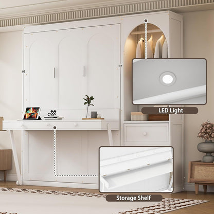Murphy Bed Queen Size,Murphy Bed with Stoarge Shelf,White4