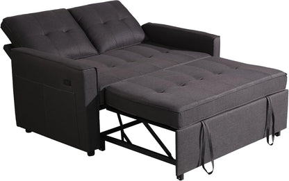 3 in 1 Convertible Sofa Bed, 53" Modern Loveseat Sleeper Sofa with USB Port & Storage Pockets, Pull Out Couch with Reclining Backrest, Futon Bed for Small Spaces, Living Room (Gray)8