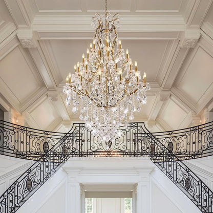 44-Lights Large Crystal Chandelier for High Ceilings, Brass Chandelier Modern Light Fixture Maria Theresa Chandeliers for Foyer Entryway Staircase Living Lobby, H75.2 X D49.2-Included Bulbs6
