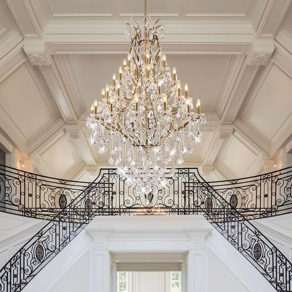 44-Lights Large Crystal Chandelier for High Ceilings, Brass Chandelier Modern Light Fixture Maria Theresa Chandeliers for Foyer Entryway Staircase Living Lobby, H75.2 X D49.2-Included Bulbs6