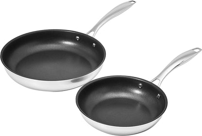 2-Piece Non-Stick Stainless Steel Fry Pan Set, Oven Safe, Induction Compatible, Stay-Cool Handles, 10-Inch and 8-Inch1