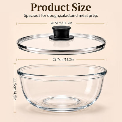 6.3 Qt Extra Large Glass Mixing Bowl with Lid for Sourdough Bread Making & Proofing, Thickened Clear Lead-Free Borosilicate Glass Serving Bowl for Food Prep, Dishwasher, Microwave and Freezer Safe2
